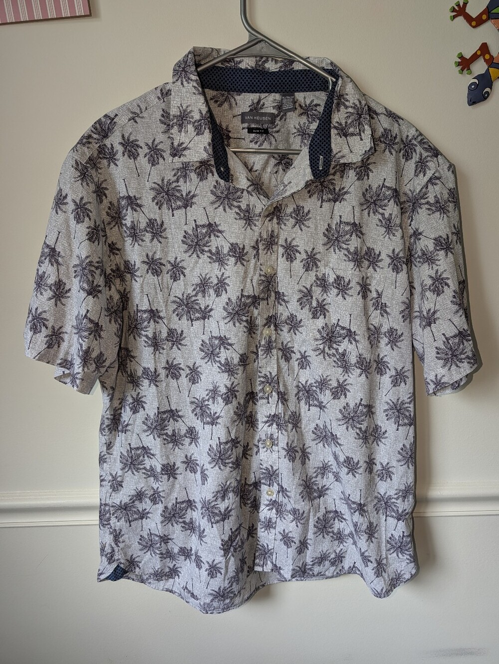 Van Heusen Slim Fit Palm Tree Short Sleeve Button Down Shirt Size XL